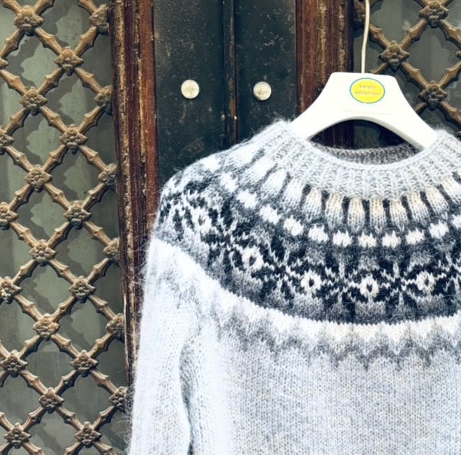Hand-Knitted Nordic Sweater in Wool and Mohair – Blue-Grey
