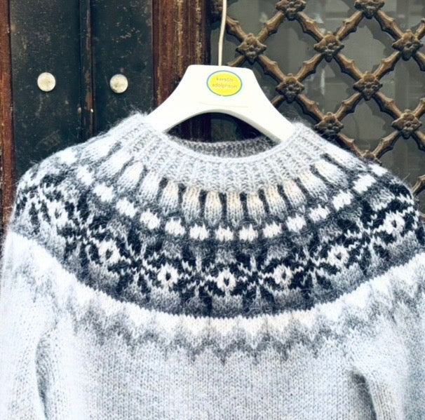 Hand-Knitted Nordic Sweater in Wool and Mohair – Blue-Grey