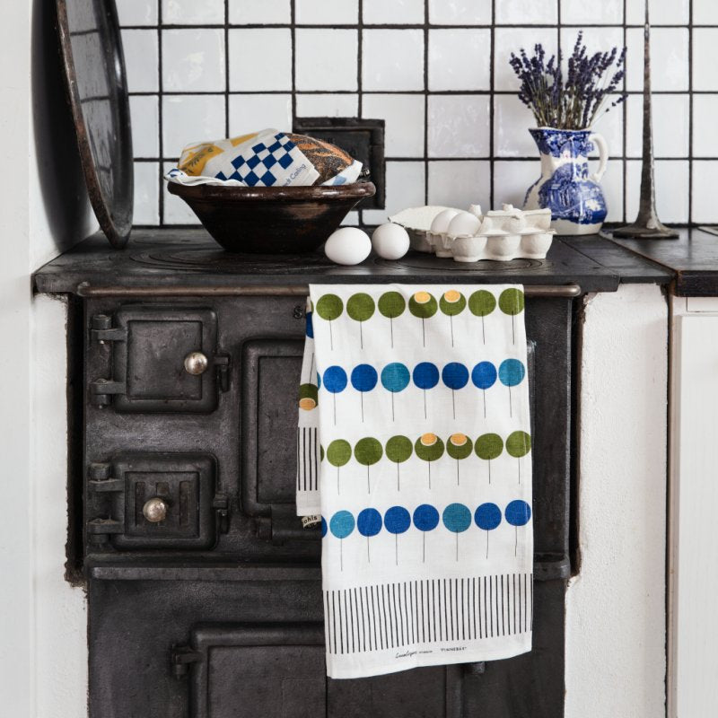 Pinnebär, tea towel, blue green