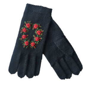 Black embroidered wool gloves 