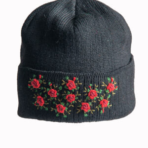 Black Embroidered wool hat