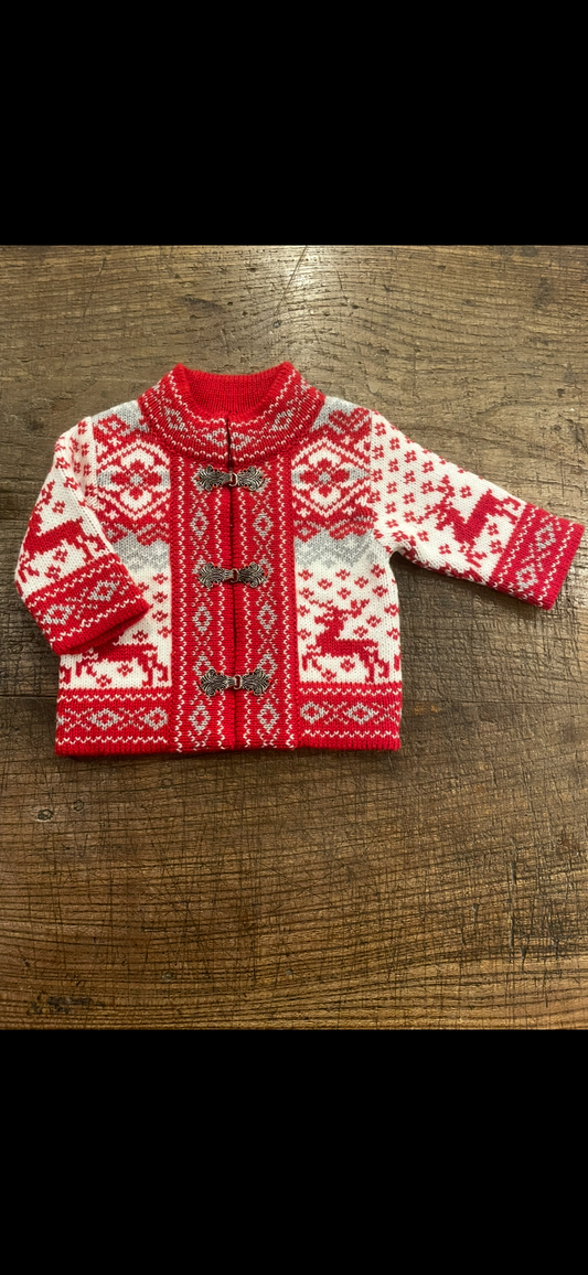 Red and white reindeer cardigan
