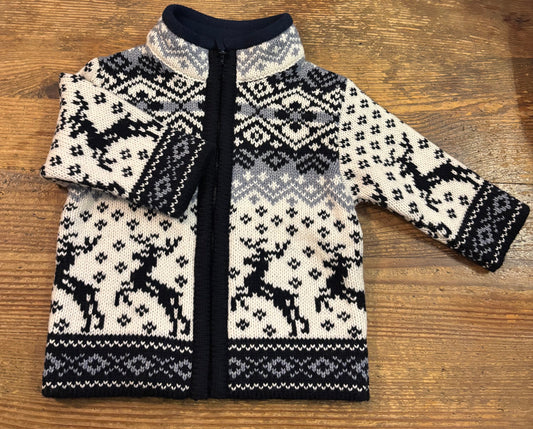 Children jacket with jumping reindeers in blue and white