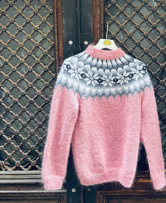Pink sweater in wool and mohair